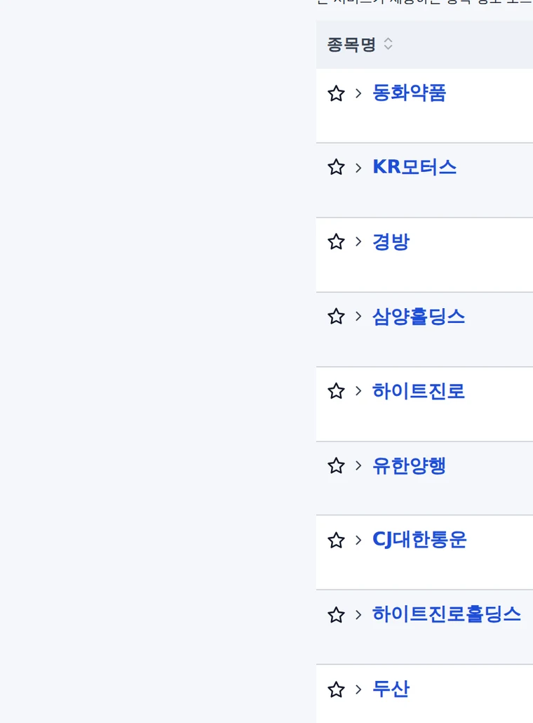 넓은 화면에서 검색 화면 왼쪽에 세로로 붙은 검색어 목록